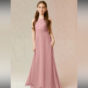 NEW AZAZIE Snow Junior Bridesmaid  Party Dusty Rose Lace&Chiffon Maxi Dress, J10